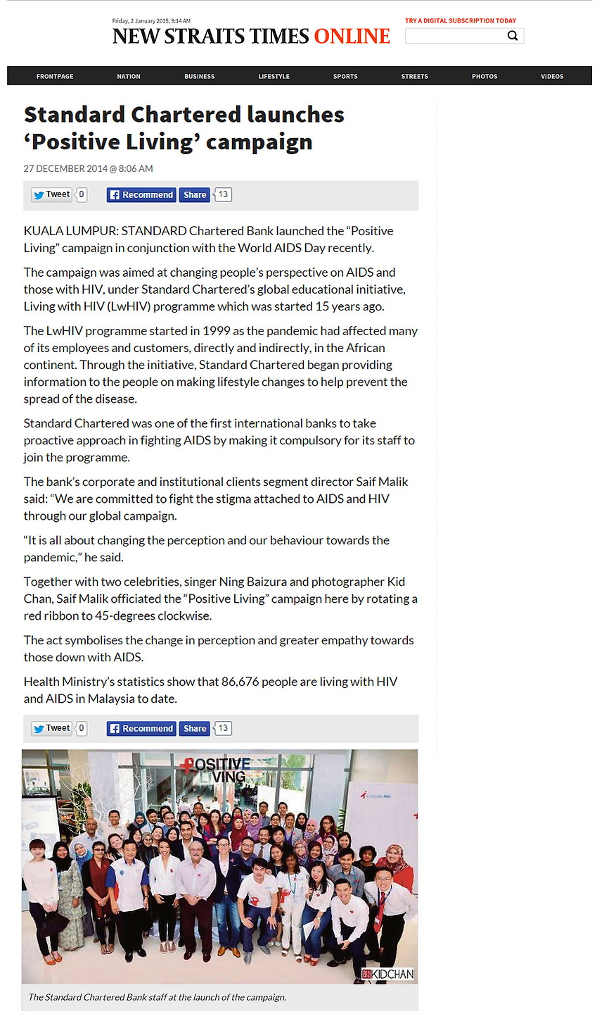 New Straits Times: Kid Chan & Standard Chartered